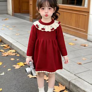체리 레이스 칼라 니트 원피스 R26273