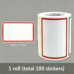 특대형 라벨 스티커 롤 4색 혼합 쓰기 가능 90X60mm 잉크 번짐 없음 강력 접착 100개 라벨 가정 주방 사무실 보관 정리 분류 이름표 메모