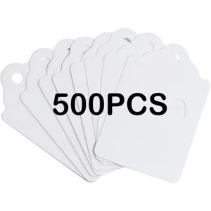 끈이 없는 가격표 500개입, 크기 1.75인치 x 1.093인치, 태그건에 적합한 흰색 가격표, 상품 마킹용, 선물, 주얼리, 의류, 신발, 마당 및 차고 용품을 위한 끈이 없는 태그