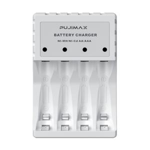 PUJIMAX 4구 스마트 배터리 충전기, 개별 LED 표시등 포함 - USB 충전, 1.2V AA/AAA Ni-MH/Ni-Cd 배터리 호환, 혼합 충전 시스템, 휴대용 디자인, 배터리 충전기 [배터리 미포함]