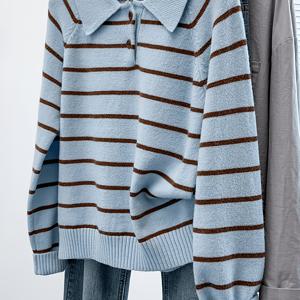 POLO 칼라 버튼 하프 오픈 스웨터 탑 가을 겨울 레트로 컬러 블록 부드러운 두꺼운 캐주얼 여성용 스웨터 2026 신상 템퍼먼트 여성 의류
