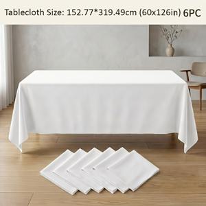 6개 직사각형 테이블보 화이트, 테이블 커버 60X126인치 (152.77X319.49cm) 내구성 좋은 세탁 가능한 폴리에스터 원단 테이블 커버, 일반 6-8피트 테이블용, 우아한 결혼식, 파티, 피크닉, 뷔페 & 장식에 적합