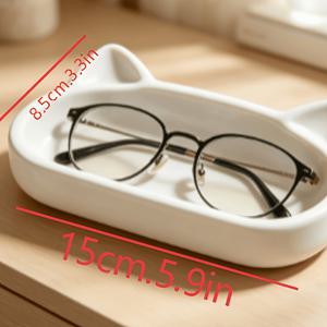 3D 프린팅 귀여운 고양이 귀 수납 트레이, 플라스틱 INS 크림 미적 데스크탑 정리함, 무광 아기 고양이 장식 접시, 안경, 보석류, 열쇠, 헤어 타이, 작은 장신구용 다용도 화장대 홀더, 여성을 위한 책상 화장대 테이블 장식, 비식품용