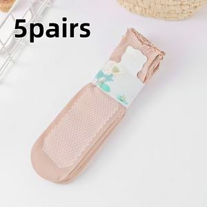 여성용 루즈핏 투명 양말 5켤레 세트, 가볍고 통기성 좋은 미끄럼 방지 넓은 통풍구 양말, 노인을 위한 이상적인 선물