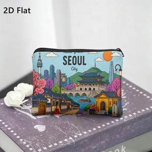 동전 지갑 1개, 서울 풍경, 재미있는 양면 프린팅의 휴대용 지퍼락 파우치. 동전, 열쇠, 카드, 이어폰 보관에 완벽. 컴팩트한 화장품 가방, 소품 정리함, 또는 휴일 선물.
