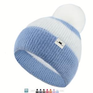 1개 크리스마스 태그 푹신한 폼폼 겨울 모자, 크리스마스 여성 선물, 따뜻한 모자, 남녀공용 가을 겨울 따뜻한 비니, 두꺼운 플러시 모자, 겨울 야외 비니, 여성용 간편 캐주얼 스컬 캡, 편안하고 통기성 좋은 탄성 모자, 데일리 캐주얼에 적합