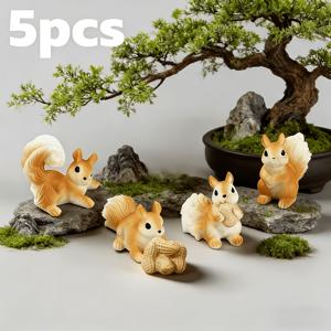 5개 세트, 사랑스러운 다람쥐 모양 분재 장식품, 기차 풍경, 자동차 장식 시뮬레이션 인형, 정원 미니어처 풍경용, 풍경 미화, 시뮬레이션 다람쥐 4개와 시뮬레이션 땅콩 장식품 1개 포함, 실내/실외 가정 장식, 성인용 미니어처 모델 풍경 장식품, 분재 장식품