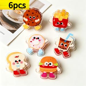 6개입 재미있는 스낵 백 클립, 귀여운 빵과 디저트 디자인, 아크릴 PP 다용도 클립, 식품 포장, 영수증, 메모, 문서, 책 페이지, 사진 및 냉장고 알림에 적합, 휴대용 보관 보조 도구