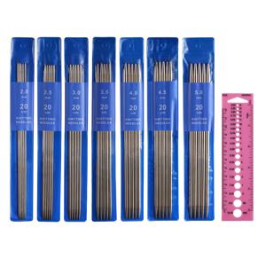 35개 세트 더블 포인트 뜨개바늘, 7가지 사이즈 DPNS 뜨개바늘 2mm~5mm 스웨터 양말 뜨개질 바늘 키트 스테인리스 실바늘 직물 프로젝트 초보자용 (7.9인치 길이)