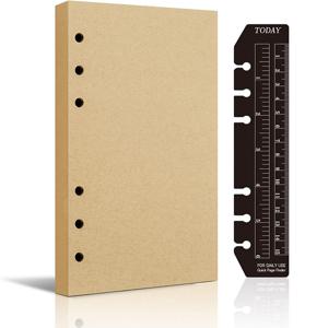 A6 빈티지 바인더 리필 세트, 블랙 투데이 자 포함 - 45매(90페이지) 줄무늬 용지, 플래너, 다이어리, 여행자 노트북용, 6링 루스リー프 제본, 불렛 저널 및 용품과 호환