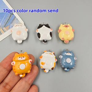 랜덤 색상 수지 시뮬레이션 플랫 아기 고양이 동물 펜던트 10개, DIY 주얼리 제작용, 파티 액세서리, 귀걸이, 목걸이, 가방용으로 적합