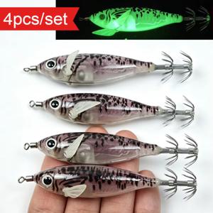 4개/세트 8cm 야광 새우 낚시 미끼 바닷물 새우 랍스터 미끼 문어 오징어 지그 훅 낚시 액세서리