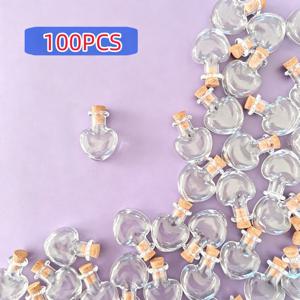 100개 미니 유리 병, 코르크 달린 귀여운 병, 핸드메이드 유리 병 참, 미니 귀여운 장식품, 하트 모양 주얼리 걸이 병, 선물용 작은 병, 메시지 참, 홈 데코