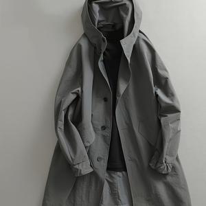 남성용 봄/가을 미드 기장 트렌치, 일본 스타일 라이트 럭셔리 패션, 고급 그레이 긴 후드 트렌치
