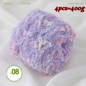 4개입=400G 멀티 스트랜드 핸드 믹스 화려한 얀 수제 볼 뜨개질 바늘 긴 머리 두꺼운 실 코바늘 스웨터 스카프 모자 컬러 귀여움