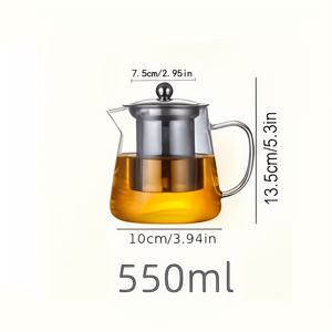 1개 고 붕규산 유리 찻잔, 손잡이 포함 허브 티 인퓨저, 티와 잎 분리, 내열 유리 바디, 허브, 녹차, 과일 티에 적합, 부드러운 붓기와 간편한 세척을 위한 사다리꼴 모양