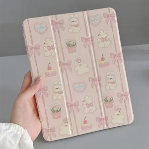 귀여운 꽃 디자인은 Tab A8/A9/S7/S8/S9/S10 태블릿 보호 케이스에 적합하며 펜 슬롯이 있는 투명 보호 소프트 쉘 10.9/11/12.4/14.6인치 삼단 접이식 케이스 ( Tab , 삼성 태블릿 보호 케이스 풀 패키지)