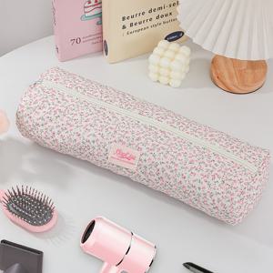 여성용 핑크 딸기 꽃무늬 퀼팅 헤어드라이어 수납 가방, 휴대용 헤어드라이어 가방, 고데기 수납 가방, 스트레이트너 수납 가방, 미용 도구 수납 가방, 고데기, 헤어드라이어, 빗 수납 가능, 가정 및 여행용 필수품