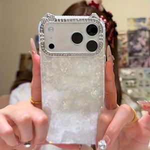 휴대폰 케이스 - 고급 3D 라인스톤 고양이 카메라 쉘 패턴 그라데이션 하트 폰 케이스, 아이폰 17, AIR, 16, 15, 14, 13, 12, 11 Pro 호환, 하드 폰 케이스/커버, 선물, 여학생