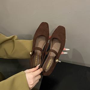 봄 가을 스커트 다용도 무가림 레트로 사각 토 스킨 친화적 부드러운 플랫 얕은 입구 싱글 버클 여성 신발, 오피스 파티 야외 실내 패션 캐주얼 메리 제인 신발, 여성 신발