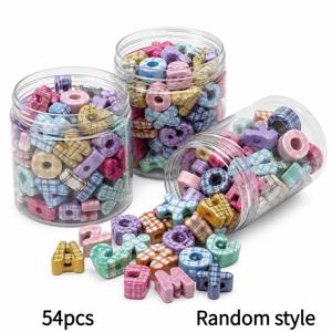 11/33/54개 대구멍 3D A-Z 알파벳 비즈 - 패브릭 느낌의 격자무늬 아크릴 레터링, DIY 주얼리 제작, 폰 스트랩 참, 휴일 파티 장식, A-Z 알파벳 공예용