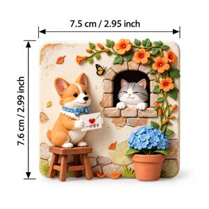 1개 3D 레리프 레진 공예 자석 냉장고 자석, 코기 메신저 아기 고양이 창문 뷰 냉장고 자석, 창의적인 홈 데코 자석 - 주방, 냉장고, 식기세척기, 화이트보드, 사무실에 적합, 완벽한 크리스마스 선물, 생일 선물