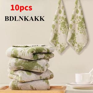 BDLNKAKK 10개입 산호 양털 주방 청소 행주, 녹색 장미 프린트 보풀 방지 부드러운 두꺼운 재사용 가능한 가정용 닦이 천 (테이블, 조리대, 스토브, 싱크대, 식기류용), 다양한 색상 제공, 필수 데일리 홈