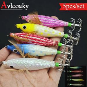 Avlcoaky 야광 수평 이기 세트 5개 8cm 모조새우 오징어 낚시 미끼 바닷물용 오징어갑오jok 징어미끼
