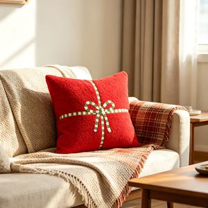 1개 레드 리본 베개 커버 프레피 룸 데코 코quette 귀여운 봄 여름 장식 인조 부드러운 리본 매듭 푹신한 플러시 감성 베개 커버 침대 소파 카우치용