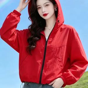 여성용 여름 후드 얇은 방풍 방수 집업 자켓 휴대용 통기성 캐주얼 아웃도어