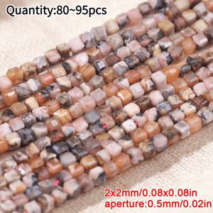2mm 천연 로즈 쿼츠 파체드 사각 비즈, 부드러운 복숭아 핑크 쿼츠, 지역 특유의 검은 광물 패턴, 각 비즈는 독특한 천연 마크, 팔찌 목걸이 귀걸이 펜던트, 범용 추가 재료