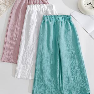 3pcs 세트 여아 봄 가을 꽃잎 발목 바지, 통기성 좋고 편안한 루즈핏 아우터 트라우저, 야외용