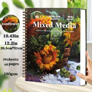 1권, 120페이지, 모네 스타일 두꺼운 스케치북, 해바라기와 수련 테마, 180G 두꺼운 종이, 스프링 제본, 찢을 수 있는 페이지, 영감 기록에 적합, 연필, 색연필, 마커, 수채화와 함께 사용 가능