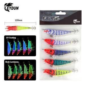 LEYDUN 5개입/박스 야광 UV 오징어 징, BKK 이중층 오징어 바늘 포함, 120mm/15.6g 추가 무게 새우 루어, 오징어장어 문어 바다낚시용