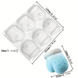 1개, 6구 글러브 무스 몰드, 크리스마스 테마 케이크 몰드, 다기능 실리콘 몰드, 초콜릿, 봉봉 또는 하드 캔디, 디저트, 석고 아로마테라피, 젤리, 수제 몰드, 주방 베이킹 용품 제작에 사용