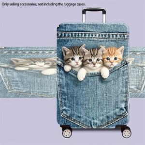 여행용 귀여운 아기 고양이 & 청바지 주머니 캐리어 커버 - 높은 신축성 스크래치 방지 여행 가방 보호 케이스 (45.72-81.28cm), 여행 액세서리용 수하물 커버 (손세탁 가능)