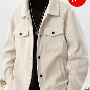 남성용 코듀로이 재킷 신상, 봄/가을 트렌디 외장, 싱글 브레스트 라펠, 다용도 포켓, 따뜻하고 활용도 높은 남성용 상의, 캐주얼 외출 및 데일리룩에 적합