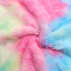 부드러운 인조 토끼 모피 원단 - 12.99x7.87인치 컬러풀 그라데이션 타이다이 플러시, DIY 의류, 모자 및 애완동물 침대용 프리컷 폴리에스테르