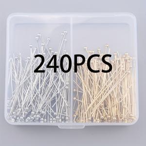 240개/35mm 박스형 볼 헤드 핀, DIY 비즈용 철제 라운드 헤드 핀, 이중 색상 세트, 구부릴 수 있고 절단 가능, 펜던트 팔찌 목걸이 귀걸이 머리 액세서리 지갑 만들기용 내구성 있는 주얼리 공예품 연결 바늘 비즈 스트링 재료 특수 핀 체인 제작 핸드크래프트 액세서리