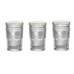 3개 350ml 북유럽 레트로 패턴 유리컵 바 위스키 글라스 투명 주스 음료 컵, 친구를 위한 선물로 적합