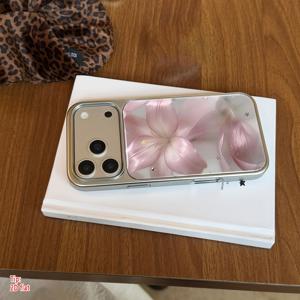 휴대폰 케이스 - 1개 2D 평면 핑크 릴리 꽃 별 물방울 프린트 패턴 전기 도금 은색 엣지 아이폰 17/17Promax/17Pro/Air/16Promax/16/15/14/13/11Promax/12Pro용 라이트 럭셔리 패션 보호 케이스, 남녀공용 간편 휴대폰 케이스