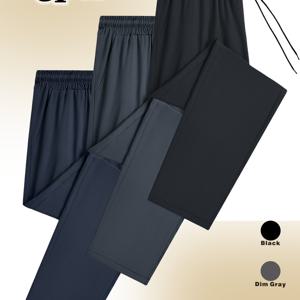 남성용 캐주얼 스포츠핏 바지 3종 세트 - 내구성 폴리에스터 혼방, 루즈 핏 레그, 단색, 다용도 긴바지 (드로스트링 허리) - 기계 세탁 가능