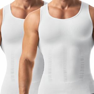 2피스 남성용 바디 쉐이퍼 조끼 - 슬리밍 압박 언더셔츠, 바디 쉐이퍼 및 등 지지, 복부 제어, 나일론 통기성 소재, 회색, 파란색