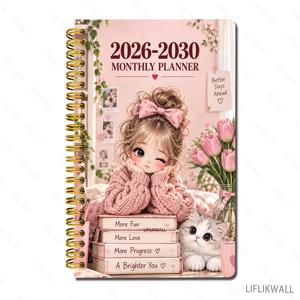 달력형 월간 플래너 1개, 2026-2030년용, 일일 스케줄링, 습관 관리, 목표 설정에 적합, 스파이럴 코일 제본, 영어 달력 포함, 그리드 레이아웃, 날짜가 기재된 페이지, 사무용 컴팩트 플래너