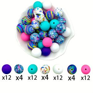 보라색 줄무늬 실리콘 구슬 60개 15mm 직구 원형 구슬, DIY 팔찌, 열쇠고리, 장식용 펜던트, 가방 고리, 휴대폰 고리용