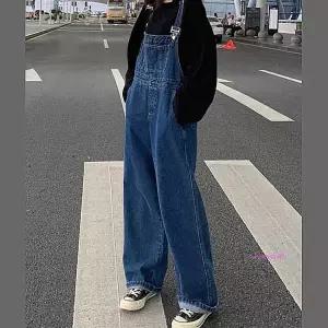 멜빵바지 코디 슈트 데님 오버롤 수트 팬츠 점퍼 진청 청멜빵 와이드핏 통바지fgh404