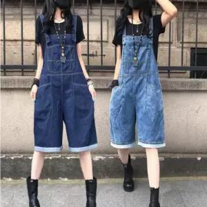 반바지 여성청반바지 멜빵 청바지 캐주얼한 데일리룩 멜빵팬츠 디자인의 다양한 느낌